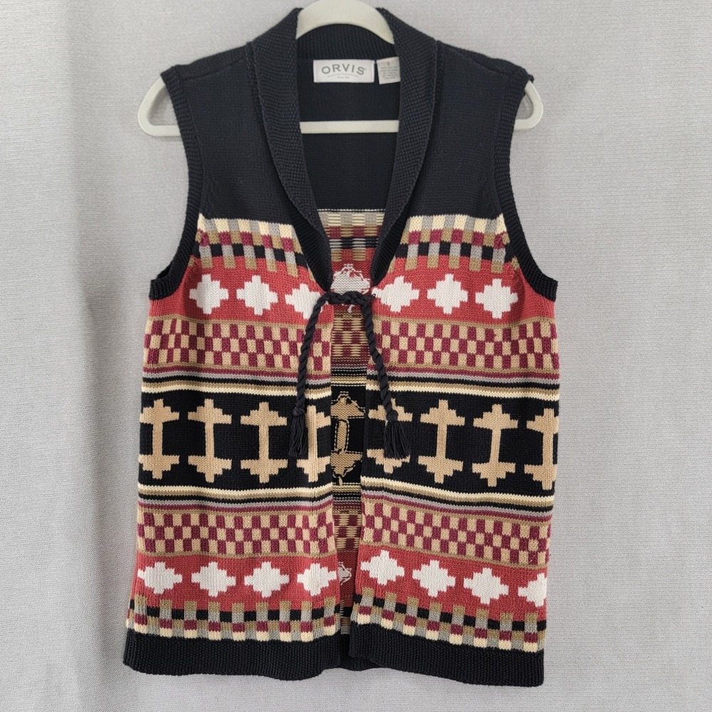 Orvis Womens Sweater Vtg Southwest Aztec Vest Western Shawl Collar Size Small